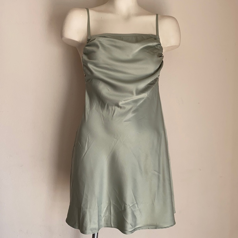Danielle Bernstein satin mini dress dusty green NWT size 2